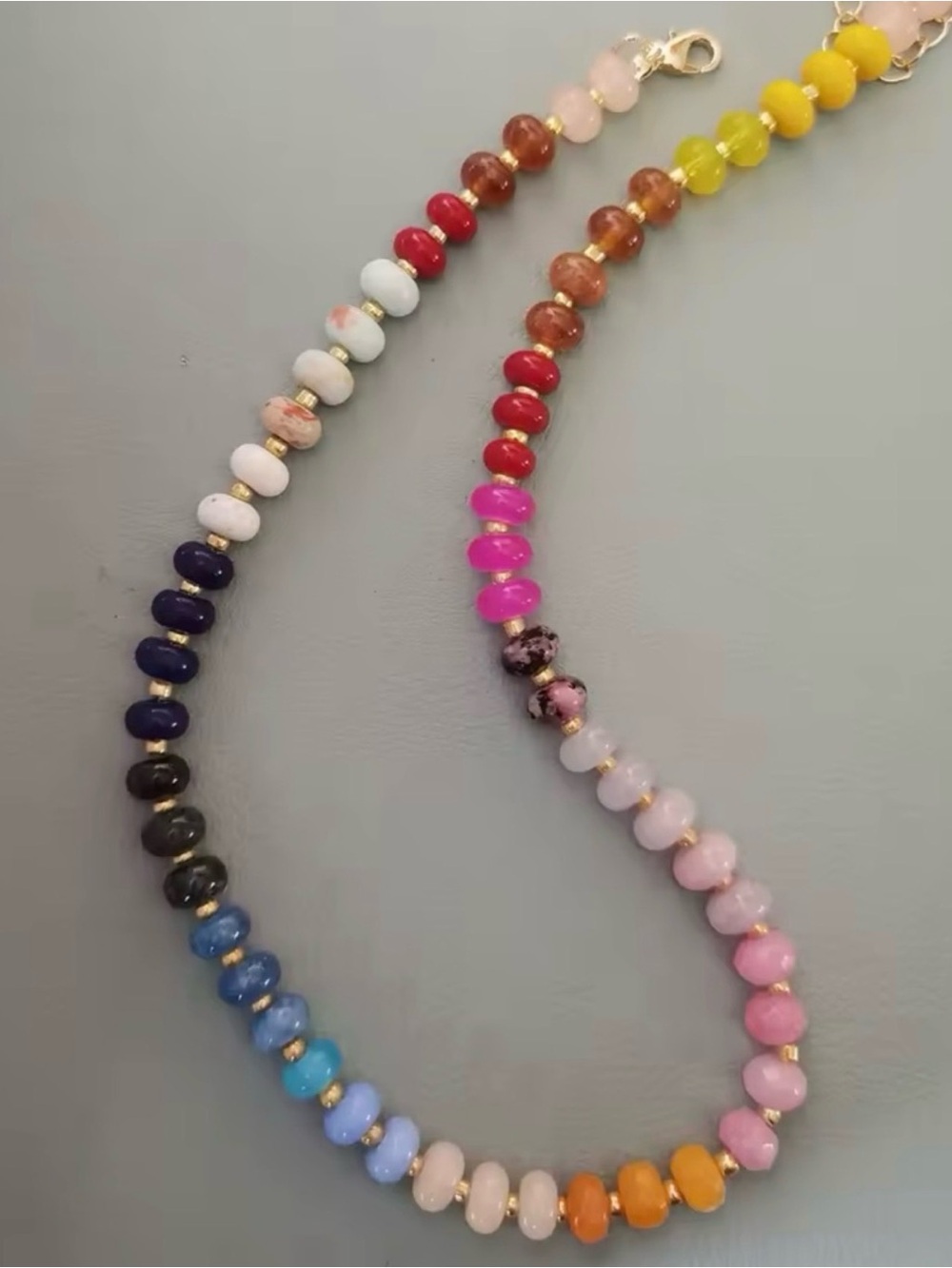 Multicolor Beaded Gemstone Necklace - Vibrant Rainbow Accent - Picture 2 of 3
